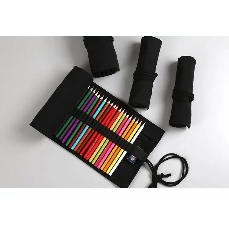 Colorful Roll Up Pencil Case Canvas Flowers Style Colored Pencils Wrap Multi-Purpose Pen Holder Cute Case Stevvex