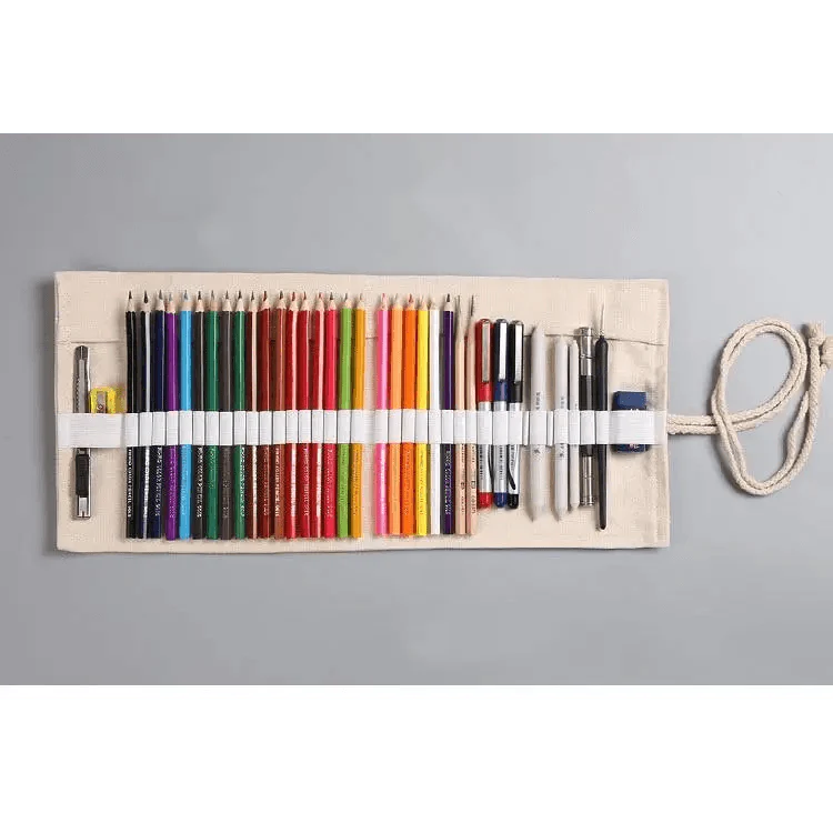 Colorful Roll Up Pencil Case Canvas Flowers Style Colored Pencils Wrap Multi-Purpose Pen Holder Cute Case Stevvex
