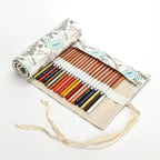 Colorful Roll Up Pencil Case Canvas Flowers Style Colored Pencils Wrap Multi-Purpose Pen Holder Cute Case Stevvex