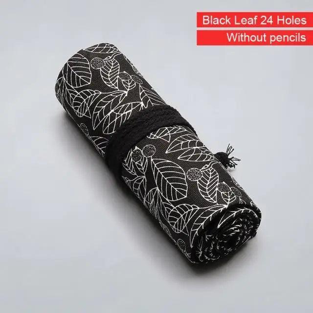 Colorful Roll Up Pencil Case Canvas Flowers Style Colored Pencils Wrap Multi-Purpose Pen Holder Cute Case Stevvex