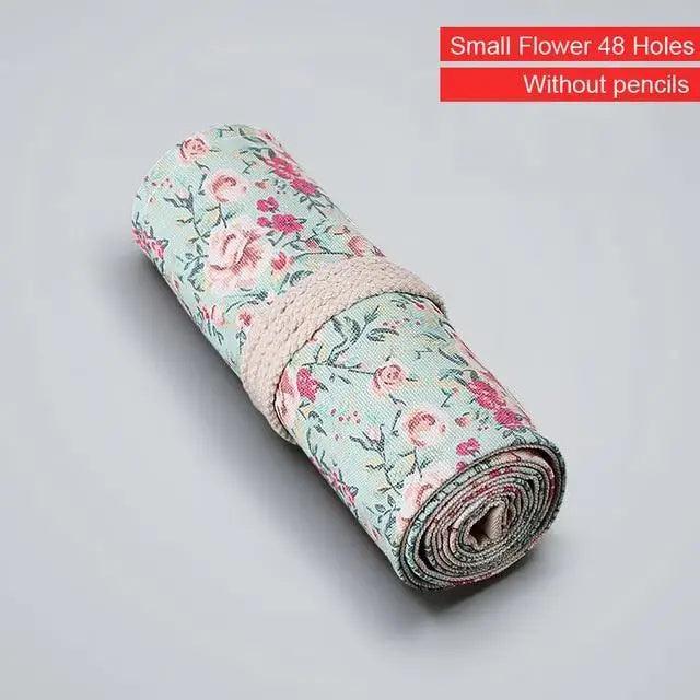 Colorful Roll Up Pencil Case Canvas Flowers Style Colored Pencils Wrap Multi-Purpose Pen Holder Cute Case Stevvex