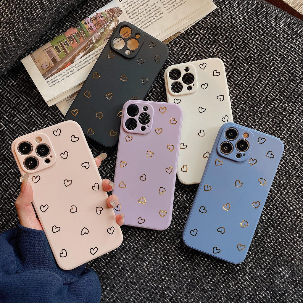 Colorful Silicone Case Soft Protection Cute Pattern Cute Little Heart Phone Case For iPhone 14 Pro Max 13 12 11 X XR XS Max 7 8 Plus Silicone Camera Back Case Cover Stevvex
