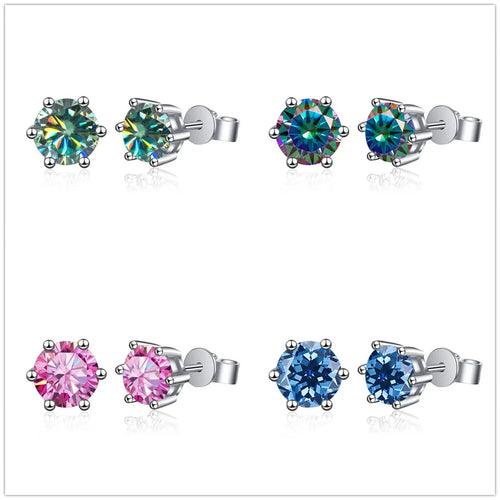 1-2 Carat D Color Moissanite Stud Earrings 925 Sterling Silver Wedding BandsCo Straps