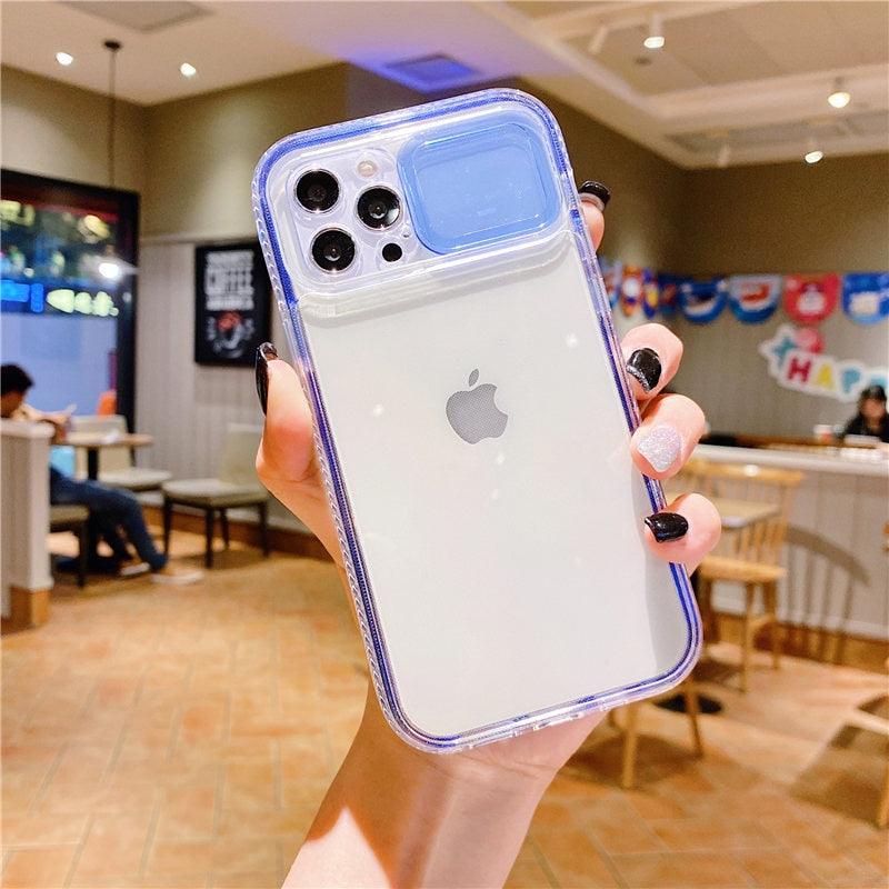 Colorful Translucent Slide Camera Lens Protection Shockproof Phone Case for iPhone Transparent Shockproof Phone Case For iPhone 13 12 11 Pro Max XR XS Max Slide Camera Lens Protection Clear Back Cover Stevvex