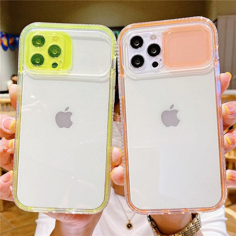 Colorful Translucent Slide Camera Lens Protection Shockproof Phone Case for iPhone Transparent Shockproof Phone Case For iPhone 13 12 11 Pro Max XR XS Max Slide Camera Lens Protection Clear Back Cover Stevvex