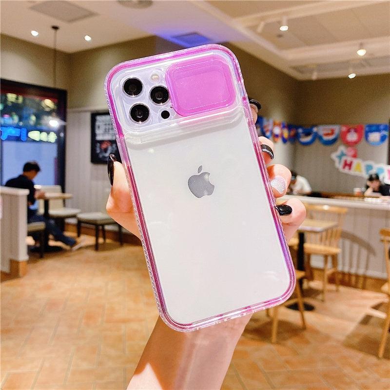 Colorful Translucent Slide Camera Lens Protection Shockproof Phone Case for iPhone Transparent Shockproof Phone Case For iPhone 13 12 11 Pro Max XR XS Max Slide Camera Lens Protection Clear Back Cover Stevvex