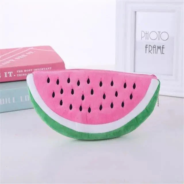 Colorful Watermelon Shaped Plush Soft Students Pencil Case  Makeup Pouch Cute Design Stevvex
