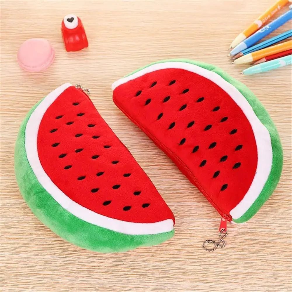 Colorful Watermelon Shaped Plush Soft Students Pencil Case  Makeup Pouch Cute Design Stevvex