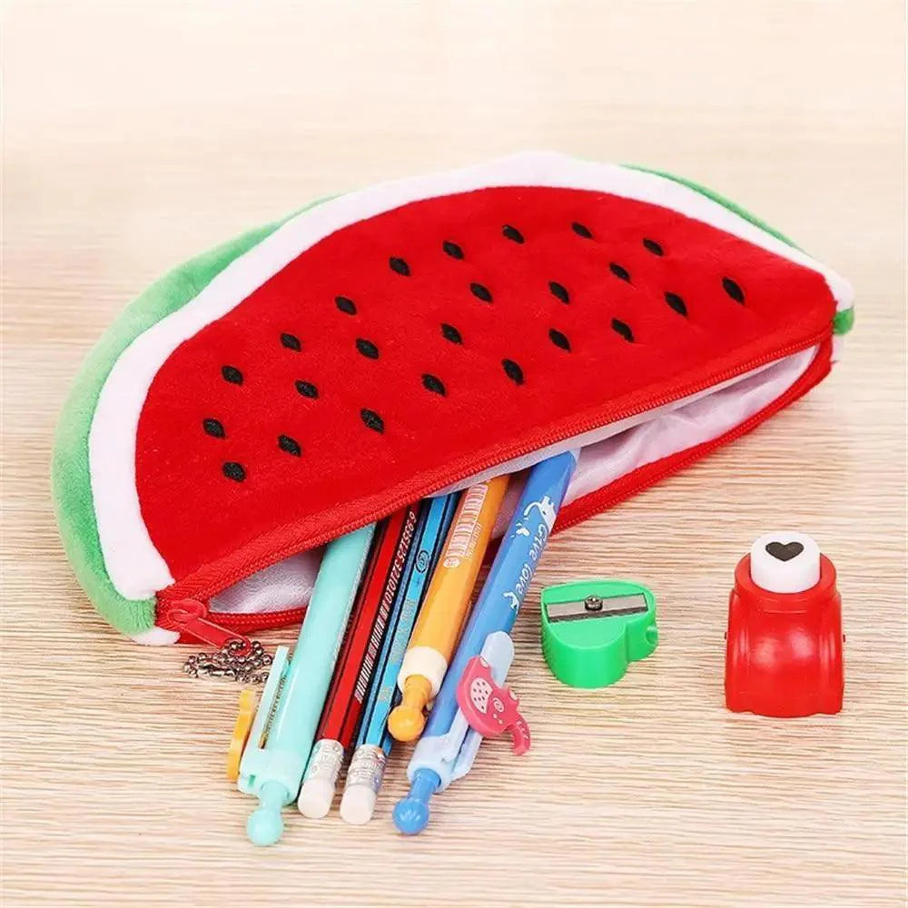 Colorful Watermelon Shaped Plush Soft Students Pencil Case  Makeup Pouch Cute Design Stevvex