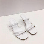 Colorful Women Sandals Slides Slippers Square Open Toe Slip On Thin Mid Heels Pumps Casual Narrow Band Open Toe Sandals Flip Flops Slip On Fashion Dress Heels Back High Heel Slide Slipper