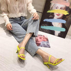 Colorful Women Sandals Slides Slippers Square Open Toe Slip On Thin Mid Heels Pumps Casual Narrow Band Open Toe Sandals Flip Flops Slip On Fashion Dress Heels Back High Heel Slide Slipper