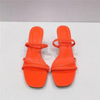 Colorful Women Sandals Slides Slippers Square Open Toe Slip On Thin Mid Heels Pumps Casual Narrow Band Open Toe Sandals Flip Flops Slip On Fashion Dress Heels Back High Heel Slide Slipper