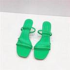 Colorful Women Sandals Slides Slippers Square Open Toe Slip On Thin Mid Heels Pumps Casual Narrow Band Open Toe Sandals Flip Flops Slip On Fashion Dress Heels Back High Heel Slide Slipper