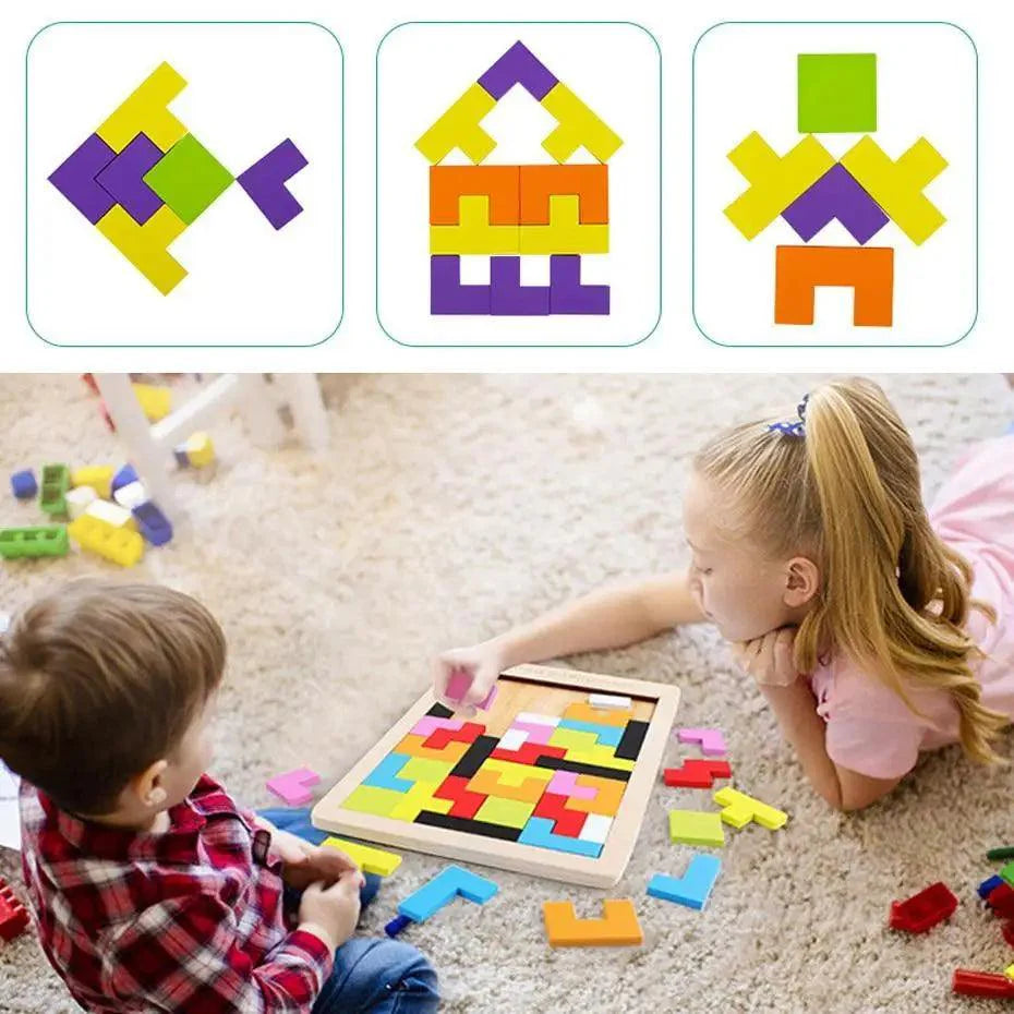 Colorful Wooden Tangram Brain Teaser Puzzle Toys Tetris Game Preschool Imagination Intellectual Educational Kid Toy - SJB-DIAMOND ELITES