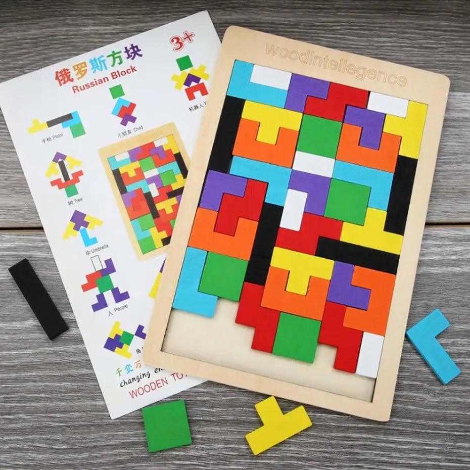 Colorful Wooden Tangram Brain Teaser Puzzle Toys Tetris Game Preschool Imagination Intellectual Educational Kid Toy - SJB-DIAMOND ELITES