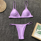 Colors Solid Bikini Set Push Up Swimwear Two Piece Swimsuit Swimwear Halter String Triangle Bikini Sets Women Swimsuit Low Waist Halter Two Pieces Bathing Suit
