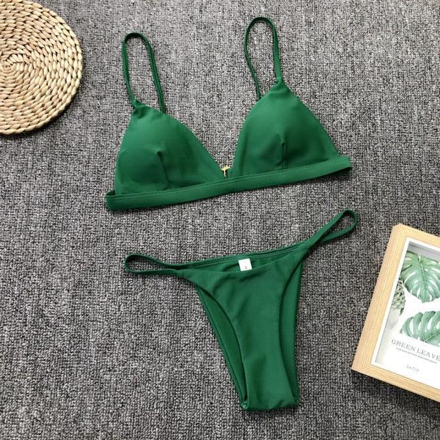 Colors Solid Bikini Set Push Up Swimwear Two Piece Swimsuit Swimwear Halter String Triangle Bikini Sets Women Swimsuit Low Waist Halter Two Pieces Bathing Suit