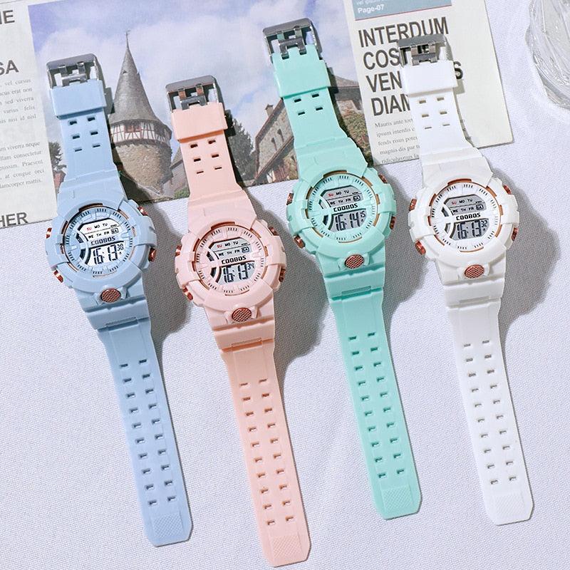 Colour Girls Watches Minimalist Fashion Stylish Waterproof Digital Children Watch Kids Digital Watches For Girls Boys Waterproof Multi-Functional Wristwatches For Children Stevvex