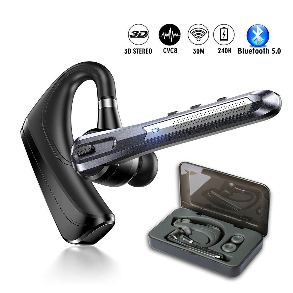 Comfortable Bluetooth Earpiece Wireless Earphone Bluetooth 5.0 Handsfree Earpiece Noise Cancelling HiFi Headset With Dual HD Mic For All Smart Phones Ear Wireless Bluetooth Sport Lightweight Headphones With Case Standby Time For Business Workout Driving Stevvex