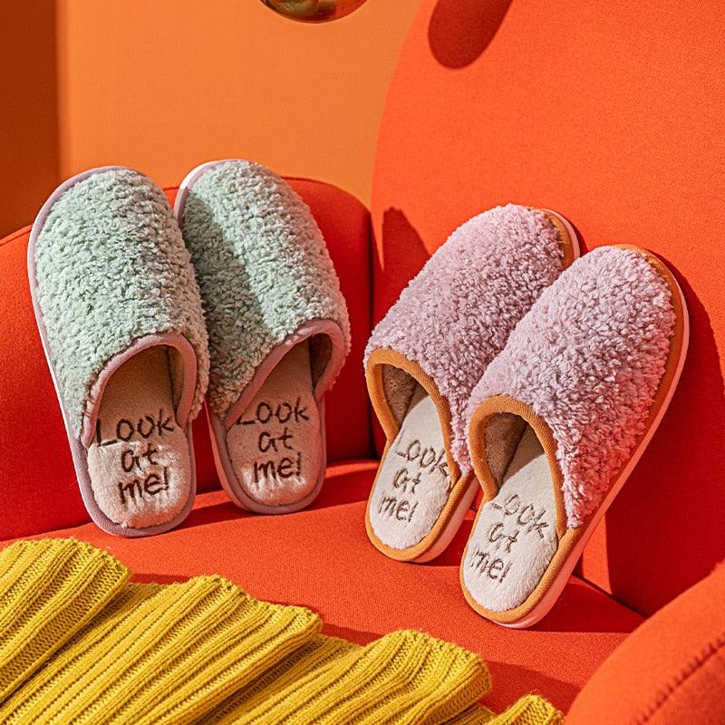 Comfortable Cotton Slippers Home Women Winter Indoor Non-Slip Warmth Shoes Couple Plush Slippers Unisex Men's And Women's House Slippers Indoor Memory Foam Cotton Slippers Stevvex