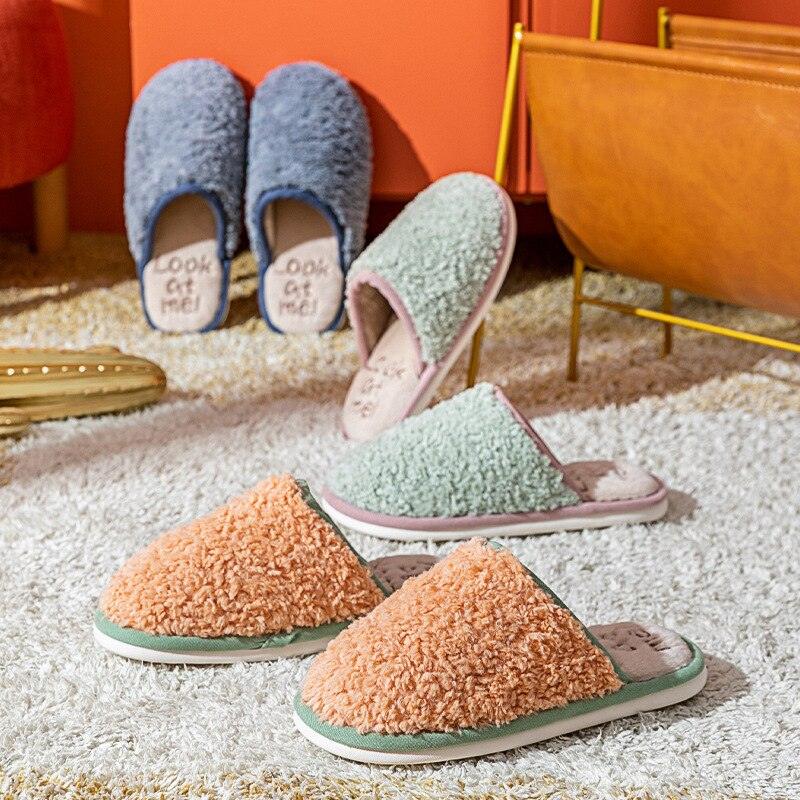 Comfortable Cotton Slippers Home Women Winter Indoor Non-Slip Warmth Shoes Couple Plush Slippers Unisex Men's And Women's House Slippers Indoor Memory Foam Cotton Slippers Stevvex