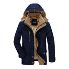 Comfortable Dark Blue Men's Casual Jacket Fashion Winter Male Thick Overcoat Stylish New Design Hooded Jacket Warm Winter Jacket For Men Soft Cotton Jackets Winter Snow Warm Jackets With Hood Stevvex