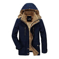 Comfortable Dark Blue Men's Casual Jacket Fashion Winter Male Thick Overcoat Stylish New Design Hooded Jacket Warm Winter Jacket For Men Soft Cotton Jackets Winter Snow Warm Jackets With Hood Stevvex