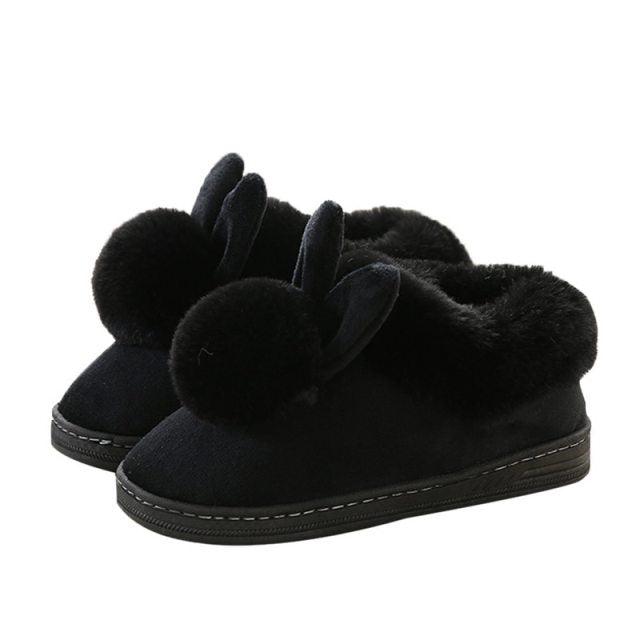 Comfortable Fashion Autumn Winter Cotton Slippers Rabbit Ear Home Indoor Slippers Winter Warm Shoes Womens Cute Plush Slippers Warm Indoor Slippers For Women Fleece Plush Bedroom Winter Boots Stevvex