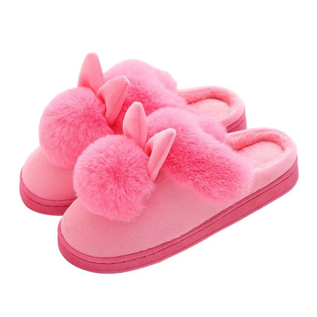 Comfortable Fashion Autumn Winter Cotton Slippers Rabbit Ear Home Indoor Slippers Winter Warm Shoes Womens Cute Plush Slippers Warm Indoor Slippers For Women Fleece Plush Bedroom Winter Boots Stevvex
