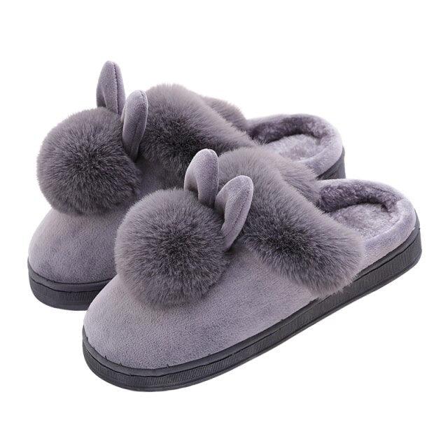 Comfortable Fashion Autumn Winter Cotton Slippers Rabbit Ear Home Indoor Slippers Winter Warm Shoes Womens Cute Plush Slippers Warm Indoor Slippers For Women Fleece Plush Bedroom Winter Boots Stevvex
