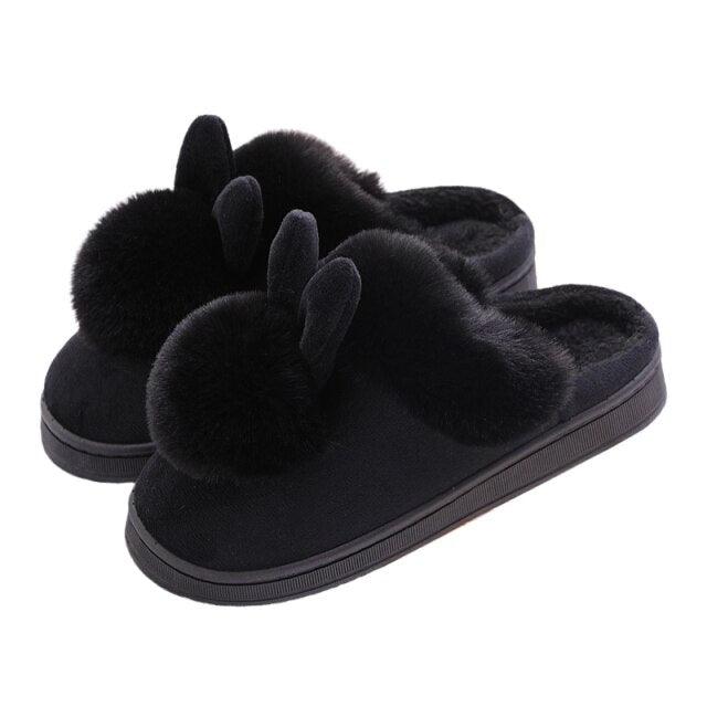 Comfortable Fashion Autumn Winter Cotton Slippers Rabbit Ear Home Indoor Slippers Winter Warm Shoes Womens Cute Plush Slippers Warm Indoor Slippers For Women Fleece Plush Bedroom Winter Boots Stevvex