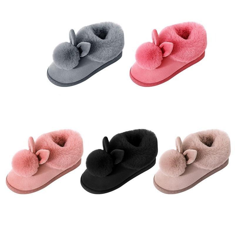 Comfortable Fashion Autumn Winter Cotton Slippers Rabbit Ear Home Indoor Slippers Winter Warm Shoes Womens Cute Plush Slippers Warm Indoor Slippers For Women Fleece Plush Bedroom Winter Boots Stevvex