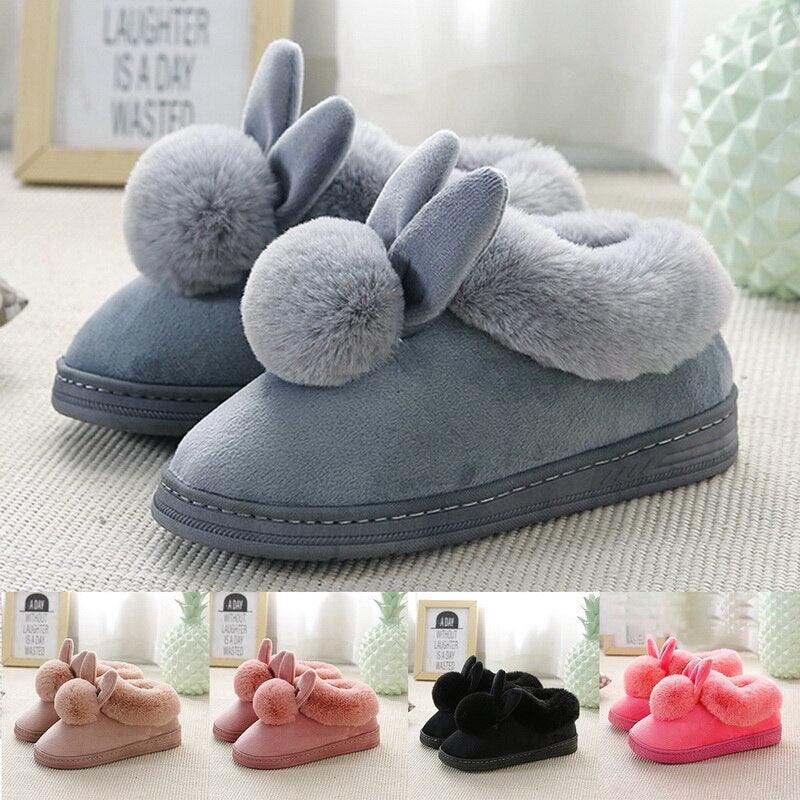 Comfortable Fashion Autumn Winter Cotton Slippers Rabbit Ear Home Indoor Slippers Winter Warm Shoes Womens Cute Plush Slippers Warm Indoor Slippers For Women Fleece Plush Bedroom Winter Boots Stevvex