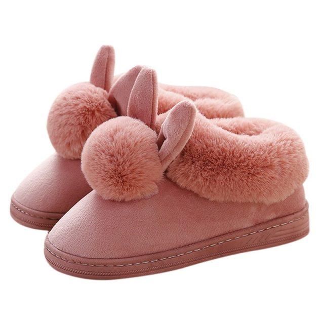 Comfortable Fashion Autumn Winter Cotton Slippers Rabbit Ear Home Indoor Slippers Winter Warm Shoes Womens Cute Plush Slippers Warm Indoor Slippers For Women Fleece Plush Bedroom Winter Boots Stevvex