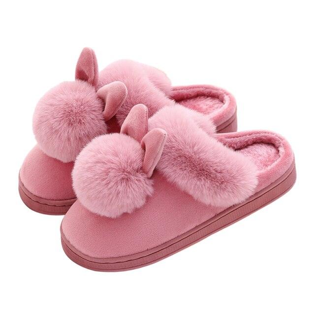 Comfortable Fashion Autumn Winter Cotton Slippers Rabbit Ear Home Indoor Slippers Winter Warm Shoes Womens Cute Plush Slippers Warm Indoor Slippers For Women Fleece Plush Bedroom Winter Boots Stevvex
