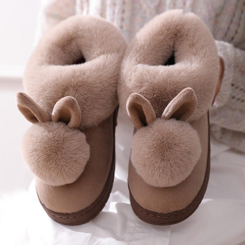 Comfortable Fashion Autumn Winter Cotton Slippers Rabbit Ear Home Indoor Slippers Winter Warm Shoes Womens Cute Plush Slippers Warm Indoor Slippers For Women Fleece Plush Bedroom Winter Boots Stevvex