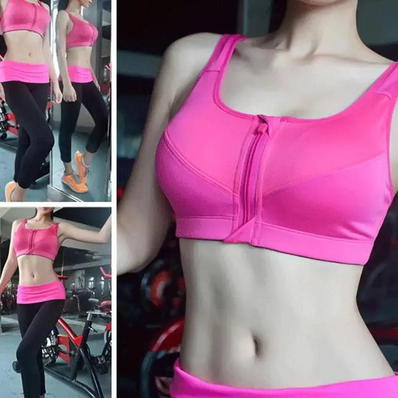 Comfortable High Quality Women's Zipper Sports Bras Plus Size 2XL Wirefree Padded Push Up Tops Lady Girls Breathable Fitness Run Gym Yoga Vest Stevvex