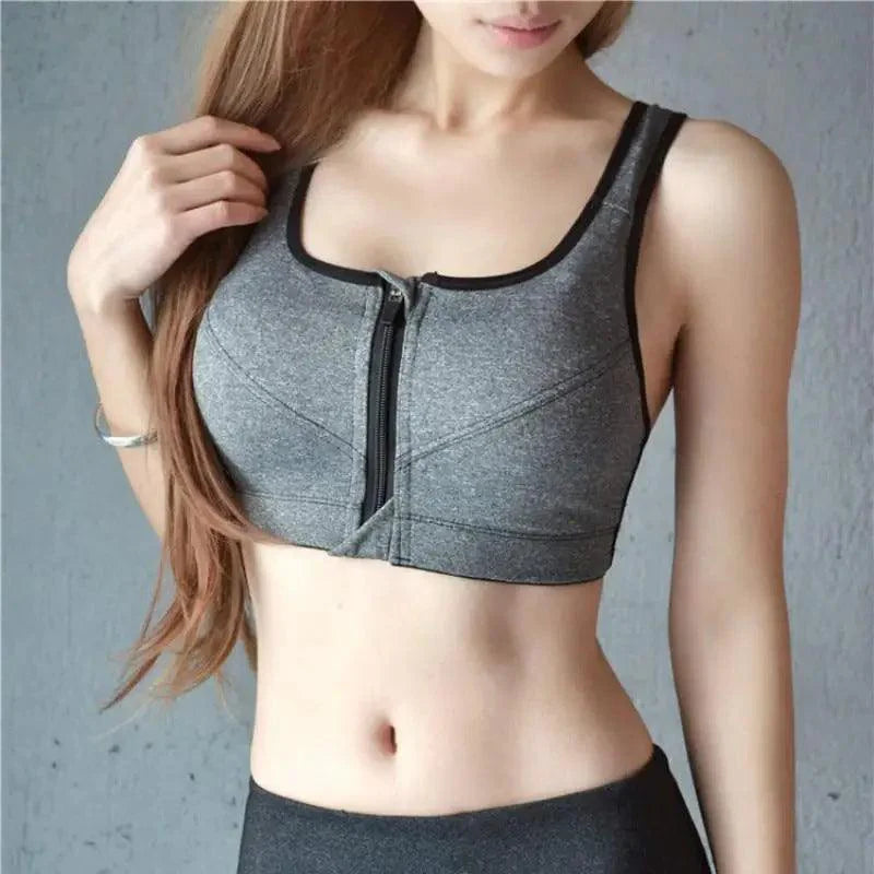 Comfortable High Quality Women's Zipper Sports Bras Plus Size 2XL Wirefree Padded Push Up Tops Lady Girls Breathable Fitness Run Gym Yoga Vest Stevvex