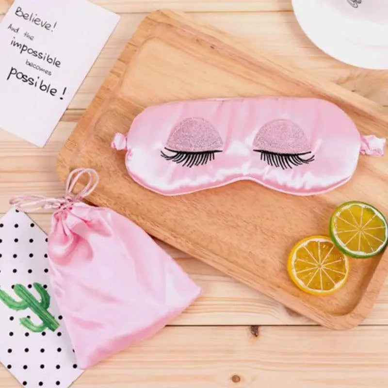 Comfortable Pink Silk Elegant Sleeping Mask Long Eyelash Sleeping Eye Mask Soft Sleeping Mask With Elastic Strap Breathable Lightweight Blindfold For Women Eye Cover Eyeshade With Luxury Bag Stevvex