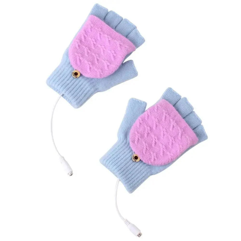 Comfortable Warm USB Heating Winter Gloves Hand Warmers Fingerless Mittens Hand Laptop Half Electric Heating Gloves Soft Hands Warmer Stevvex