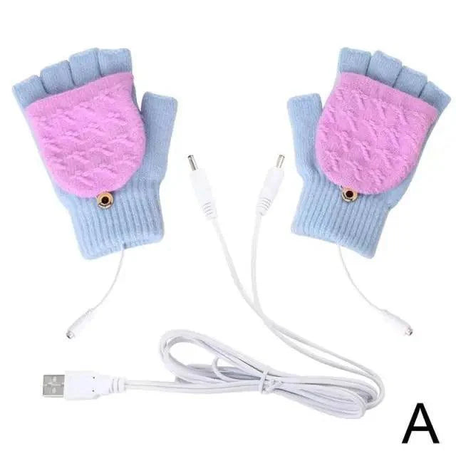 Comfortable Warm USB Heating Winter Gloves Hand Warmers Fingerless Mittens Hand Laptop Half Electric Heating Gloves Soft Hands Warmer Stevvex