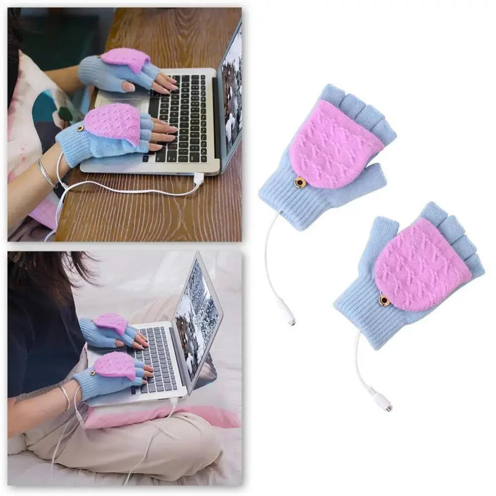 Comfortable Warm USB Heating Winter Gloves Hand Warmers Fingerless Mittens Hand Laptop Half Electric Heating Gloves Soft Hands Warmer Stevvex