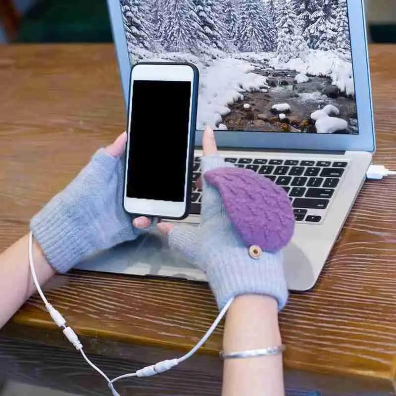 Comfortable Warm USB Heating Winter Gloves Hand Warmers Fingerless Mittens Hand Laptop Half Electric Heating Gloves Soft Hands Warmer Stevvex
