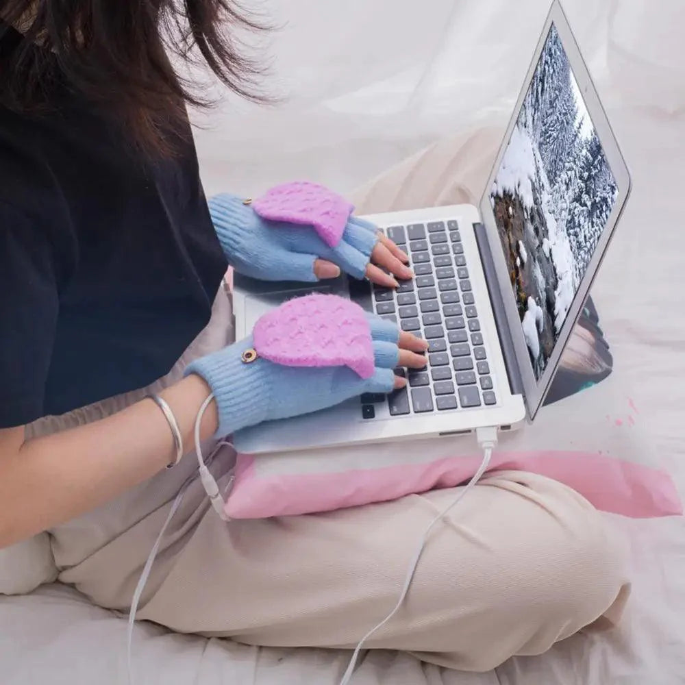 Comfortable Warm USB Heating Winter Gloves Hand Warmers Fingerless Mittens Hand Laptop Half Electric Heating Gloves Soft Hands Warmer Stevvex