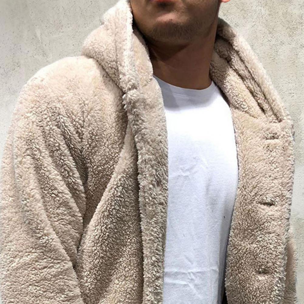 Comfortable Winter Unisex Jacket Fluffy Thick Warm Jacket Long Sleeve Hooded Coat Soft Coat Jacket Warm Casual Button Jacket Elegant Modern Autumn Plush Buttons Closure Thick Men Coat For Outdoor Stevvex