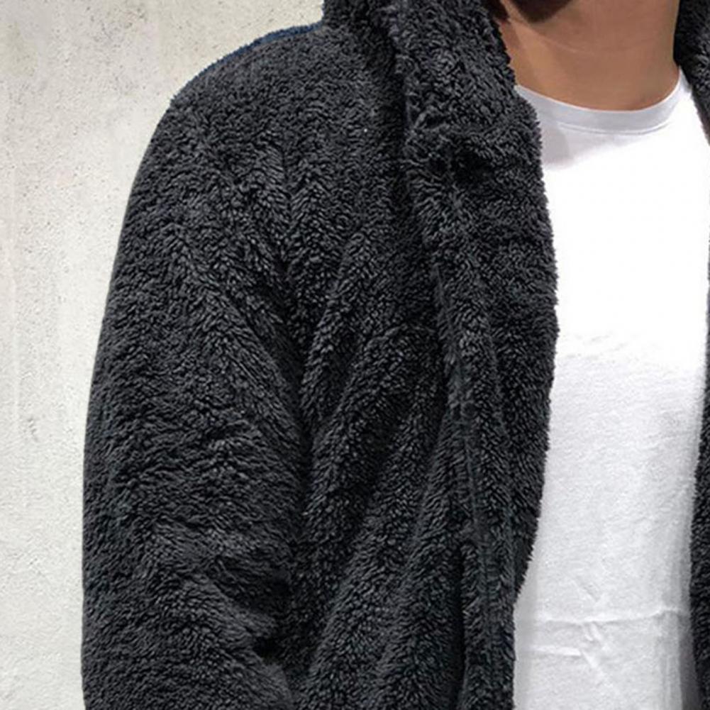 Comfortable Winter Unisex Jacket Fluffy Thick Warm Jacket Long Sleeve Hooded Coat Soft Coat Jacket Warm Casual Button Jacket Elegant Modern Autumn Plush Buttons Closure Thick Men Coat For Outdoor Stevvex