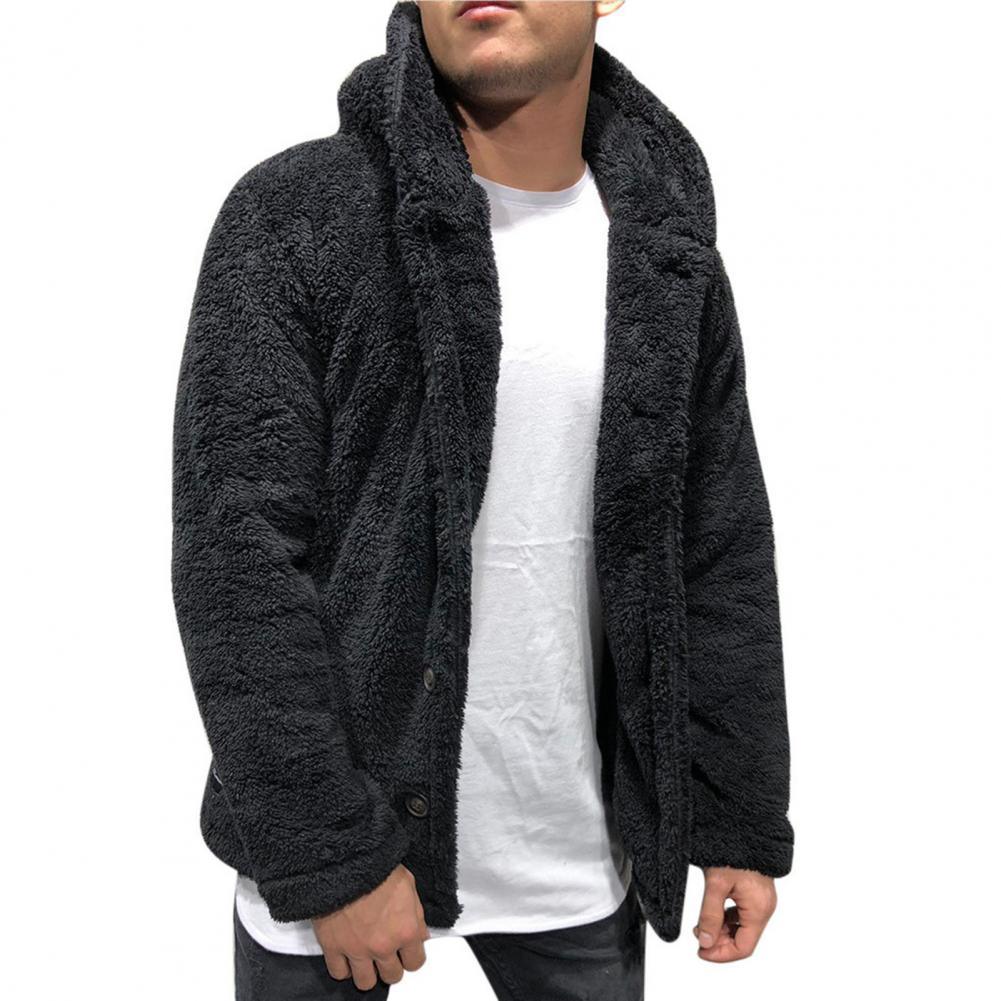 Comfortable Winter Unisex Jacket Fluffy Thick Warm Jacket Long Sleeve Hooded Coat Soft Coat Jacket Warm Casual Button Jacket Elegant Modern Autumn Plush Buttons Closure Thick Men Coat For Outdoor Stevvex