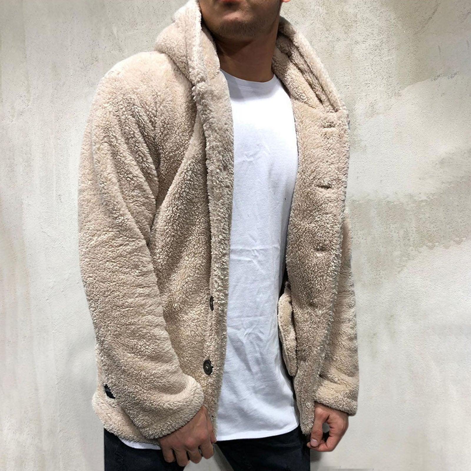Comfortable Winter Unisex Jacket Fluffy Thick Warm Jacket Long Sleeve Hooded Coat Soft Coat Jacket Warm Casual Button Jacket Elegant Modern Autumn Plush Buttons Closure Thick Men Coat For Outdoor Stevvex