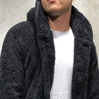 Comfortable Winter Unisex Jacket Fluffy Thick Warm Jacket Long Sleeve Hooded Coat Soft Coat Jacket Warm Casual Button Jacket Elegant Modern Autumn Plush Buttons Closure Thick Men Coat For Outdoor Stevvex