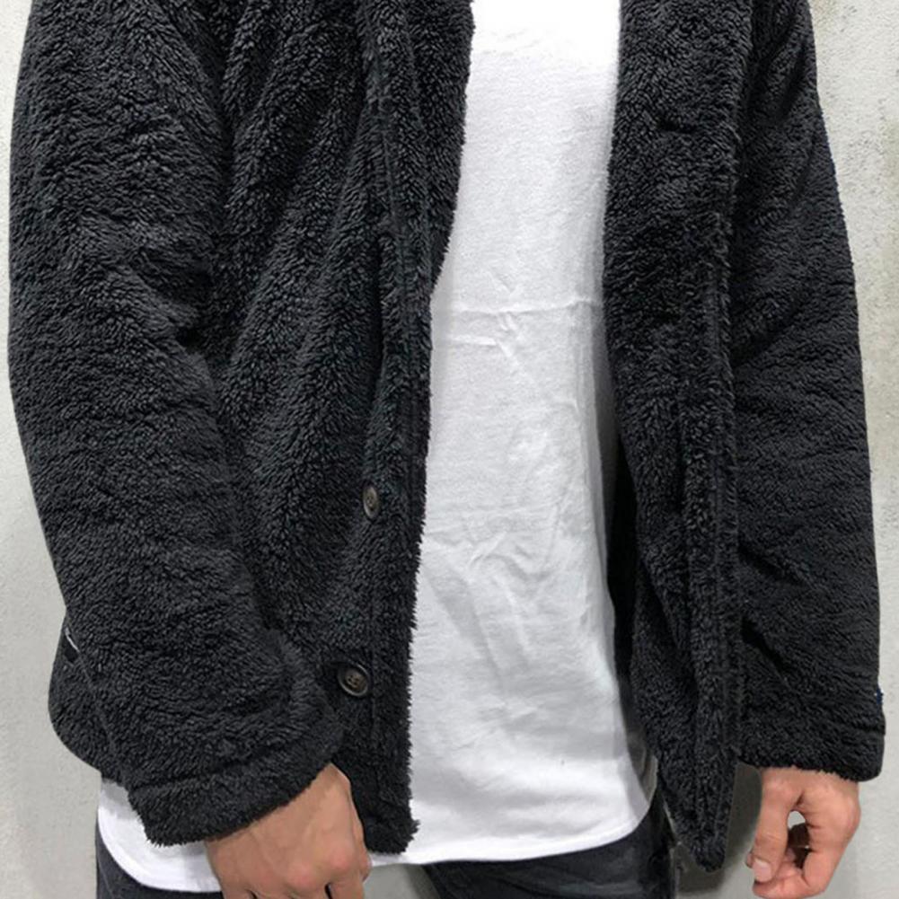 Comfortable Winter Unisex Jacket Fluffy Thick Warm Jacket Long Sleeve Hooded Coat Soft Coat Jacket Warm Casual Button Jacket Elegant Modern Autumn Plush Buttons Closure Thick Men Coat For Outdoor Stevvex